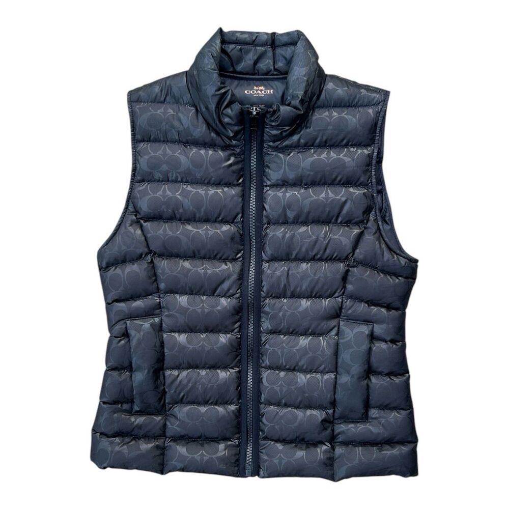 Coach Signature Monogram Quilted Down Puffer Vest Black Womens Small F79674